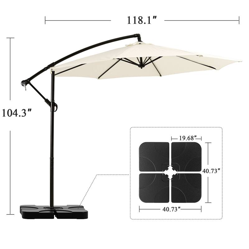 9.8ft Patio Offset Umbrella Cantilever Umbrella with Crank & Cross Bases