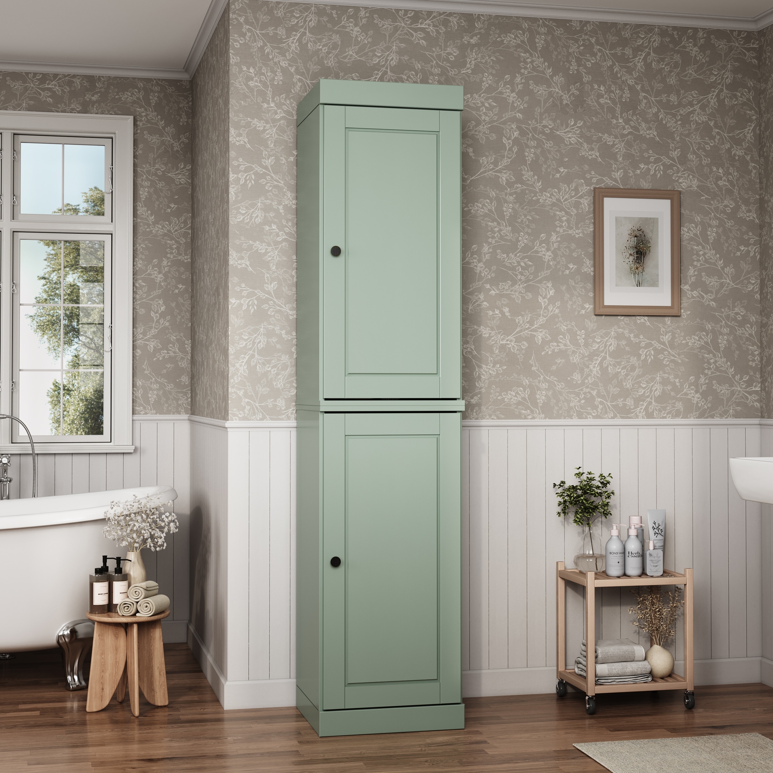 100% Solid Wood Tall Freestanding Bathroom Linen Cabinet with Doors, Adjustable Shelves, Modular Storage, 16.5" W x 71.5" H