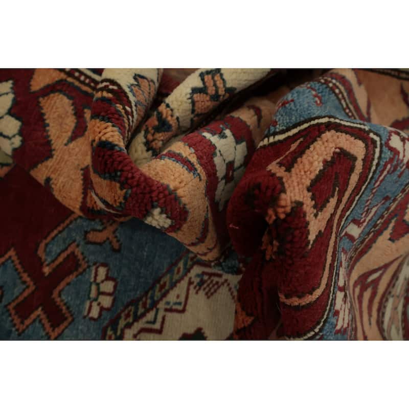 Hand Knotted Oriental 100% Wool Carpet Traditional Geometric Red Super Kazak Area Rug - 8' 5'' X 5' 3''