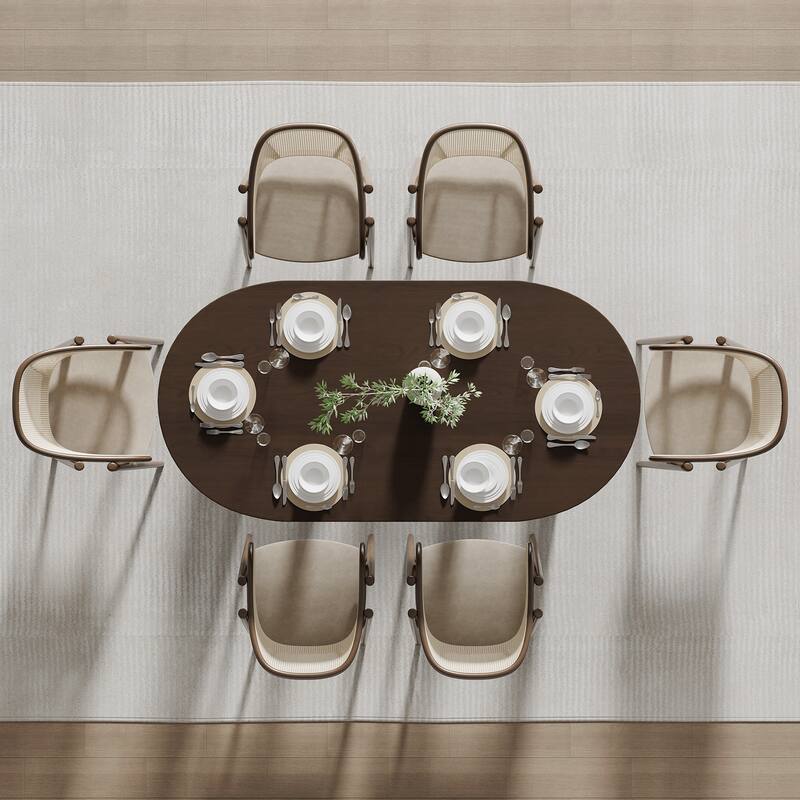 67" Dovelina Oval Dining Table with Rattan Double Pedestal for 6 People