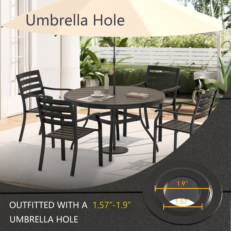 7 Pieces Outdoor Patio Dining Set, 6 Stackable Metal Dining Chairs and 52.95" Round Metal Dining Table