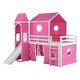 preview thumbnail 4 of 5, Pink Castle Bunk Bed with Slide, Tent and Tower, Full-Length Guardrail