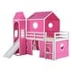 preview thumbnail 4 of 5, Pink Pine Wood Bunk Bed with Castle-Inspired Tower