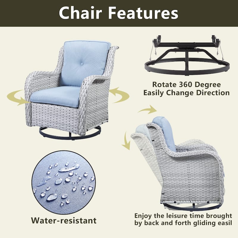 Pocassy Outdoor Wicker Glider Swivel Club Chairs (Set of 2)