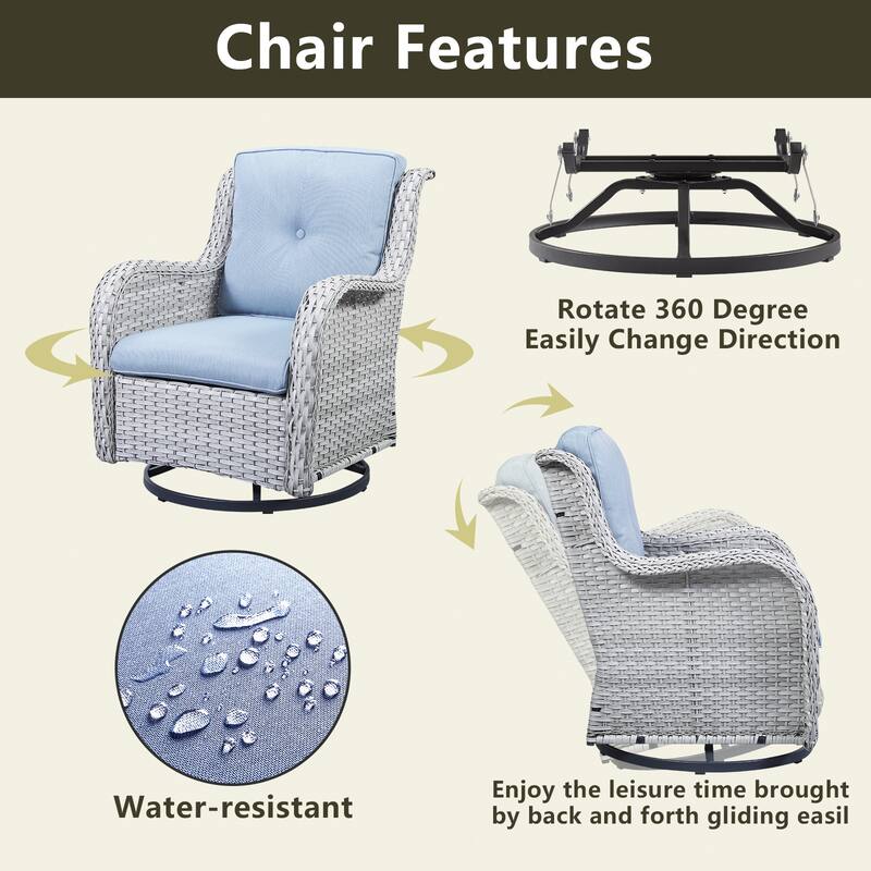 Pocassy Outdoor Wicker Glider Swivel Club Chairs (Set of 2)