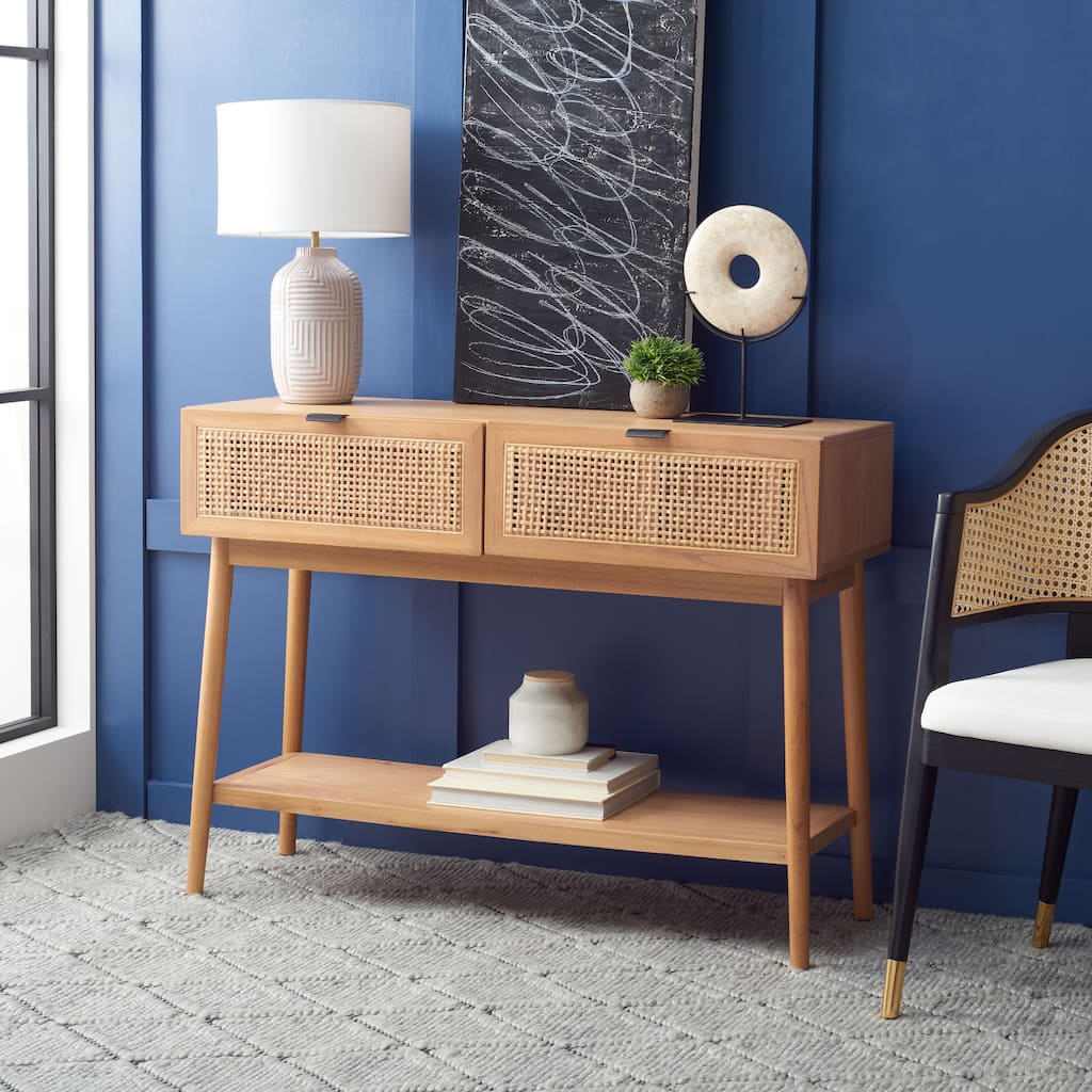 SAFAVIEH Capitola 2-Drawer Rattan Console Table - 42 In. W x 14 In. D x 31 In. H - 42Wx14Dx31H