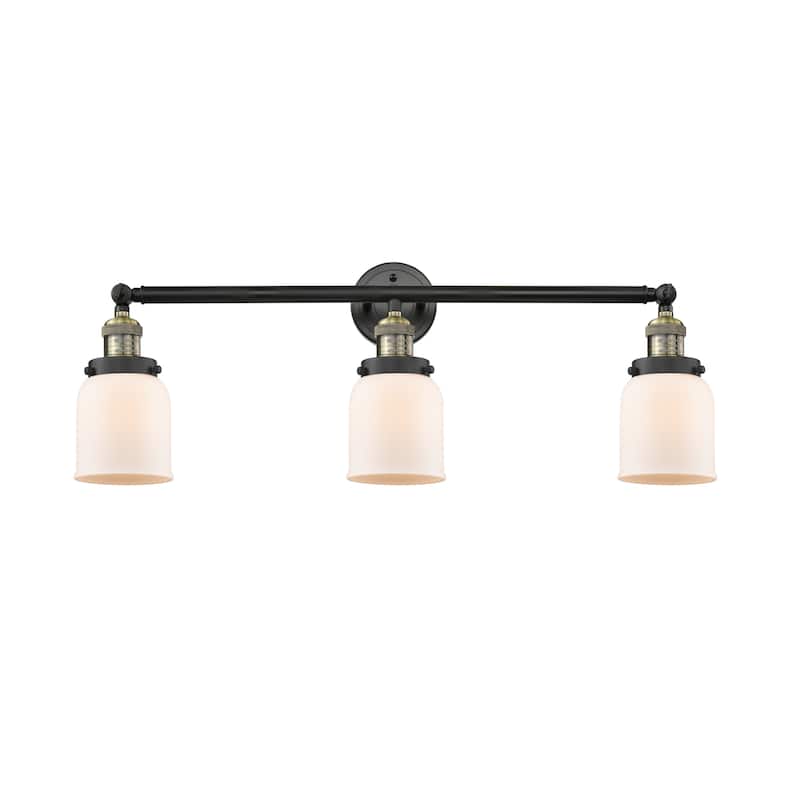 Innovations Lighting Small Bell 3 Light 30" Wide Bathroom Vanity Light - Black Antique Brass / Matte White