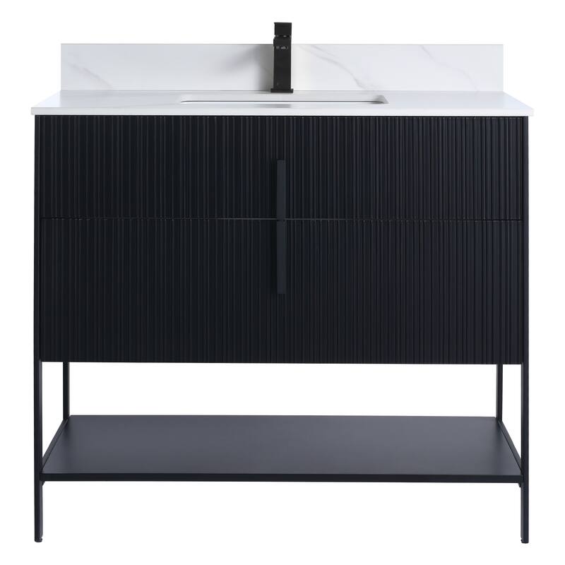 Fine Fixtures Serenity Modern Bathroom Vanity with White Carrara Stone Top