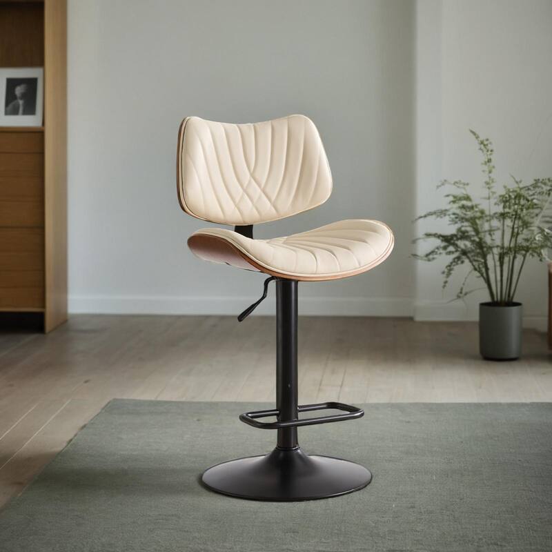 Height Black Leather Upholstered 360°Swivel Bar Chairs for Kitchen Island/Dining Room/Cafe, 1 chair/1carton - Beige
