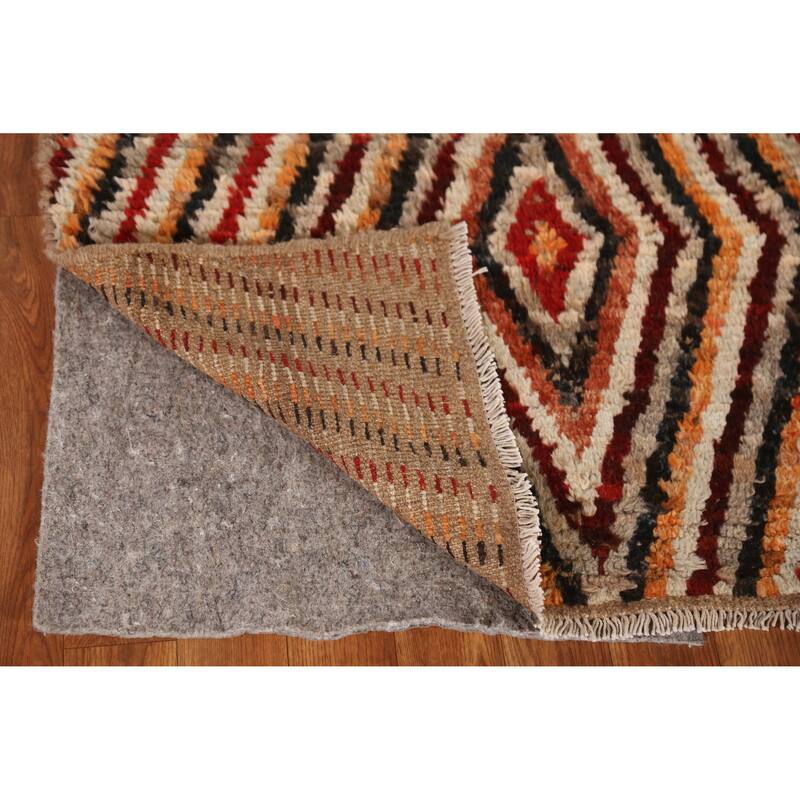 Geometric Moroccan Runner Rug Handmade Oriental Wool Carpet - 2'10" x 9'5"
