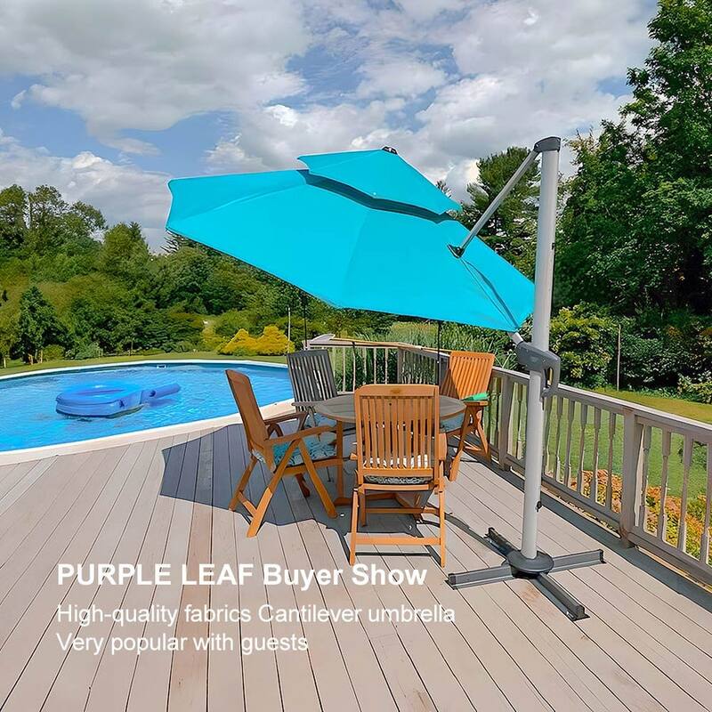 PURPLE LEAF 10 ft Double Top Round Windproof Offset Hanging Patio Umbrella