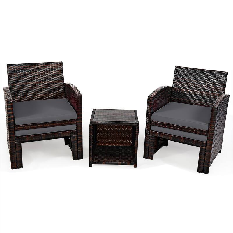 Costway 5PCS Patio Rattan Wicker Furniture Set Sofa Ottoman Cushion