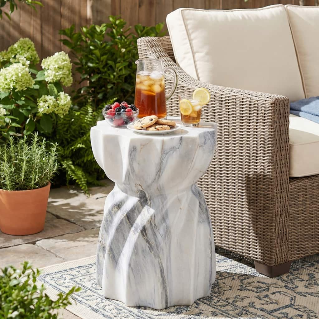 Christopher Knight Home Lysandros 19.29"H Modern Outdoor Concrete Side Table with Sculptural Fluted Design