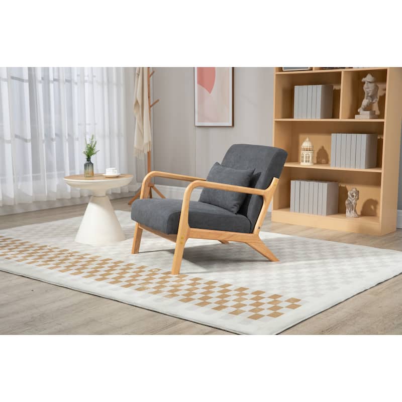 Anmytek Mid Century Modern Accent Chair Gray Fabric Wood Frame Small Space Living Room Reading Chair