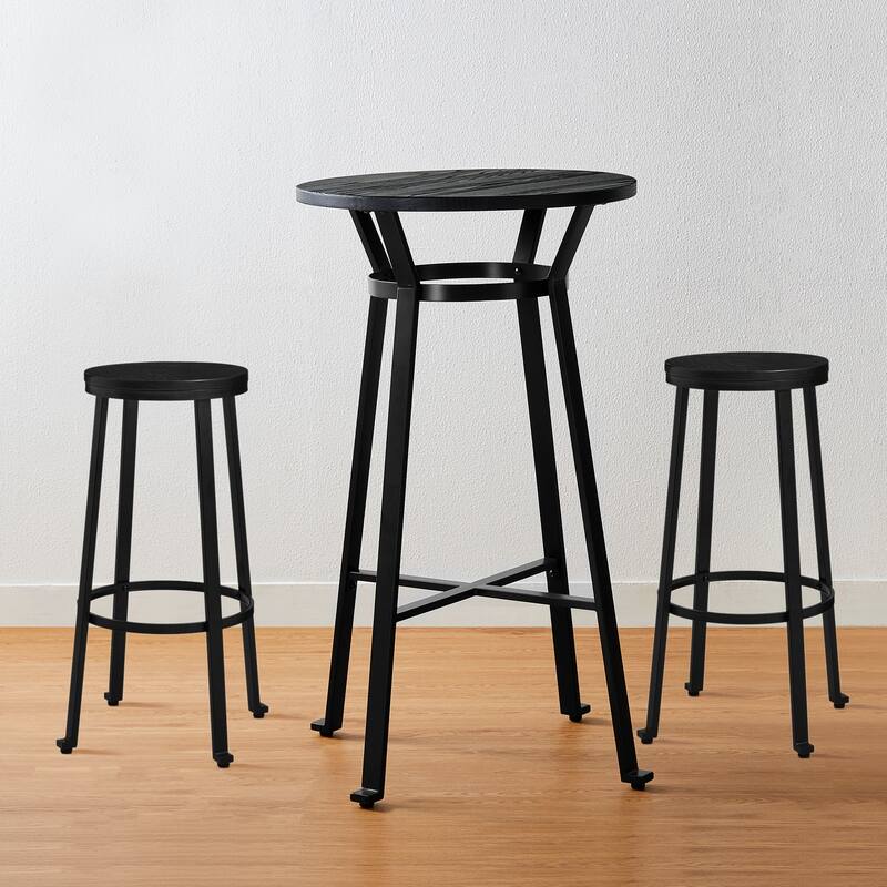 Glitzhome Farmhouse Elm Wood Top Steel Bar Stools Table Pub Set