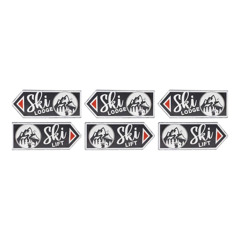 "Ski Lift" and "Ski Lodge" Christmas Wall Signs - 11.75" - Set of 6