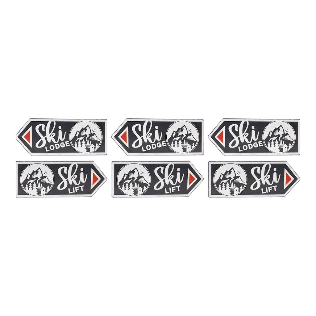 "Ski Lift" and "Ski Lodge" Christmas Wall Signs - 11.75" - Set of 6