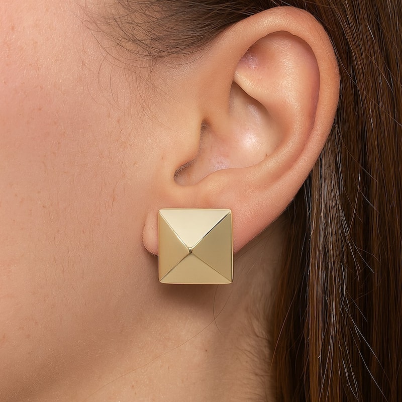 Polished Large Pyramid Stud Earrings - .75"
