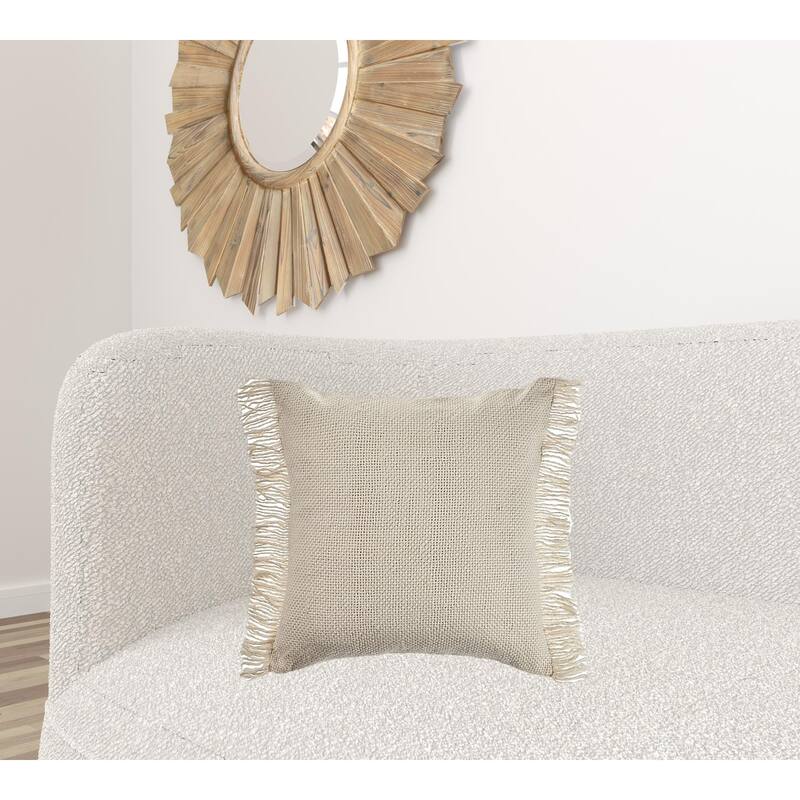 HomeRoots 20" X 20" Ivory And White 100% Cotton Zippered Pillow
