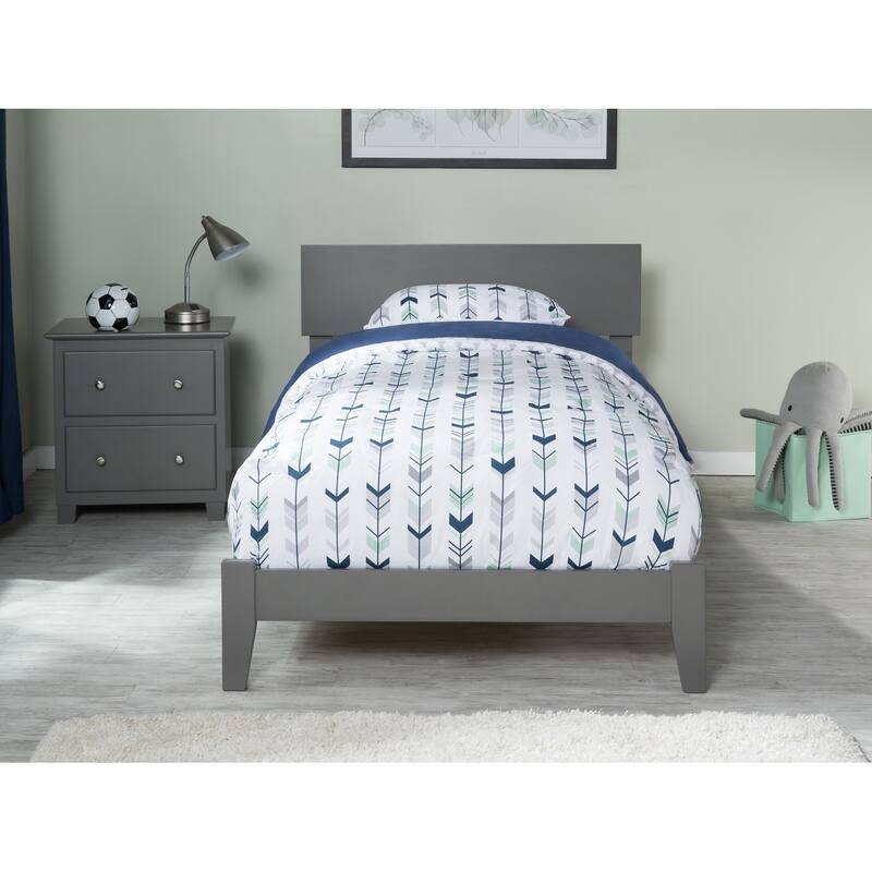 Twin Bed Coastal Craftsman Style Grey - HomeStock Traditional Platform Bed Frame with Open Footboard