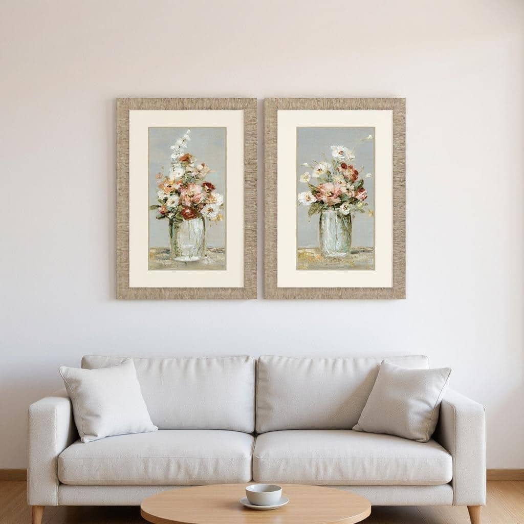 HomeRoots Set Of Two Country Arrangement Distressed Gold Framed Wall Art