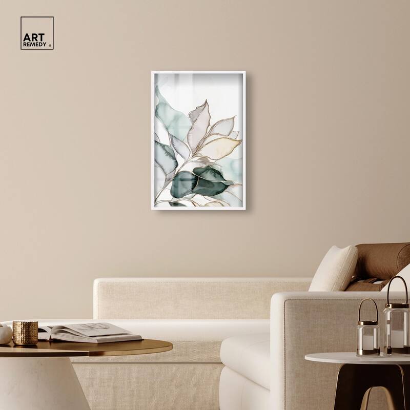 Pastel Leaves with Gold I Shadowbox by Art Remedy