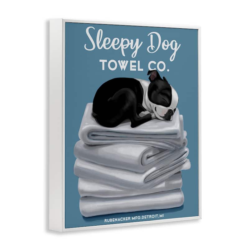 Stupell Sleepy Dog Towel Co. Adorable Boston Terrier Bathroom Framed Wall Art