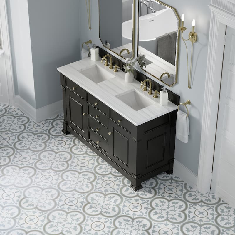 Brookfield 60D" Double Vanity, Black Onyx - Arctic Fall
