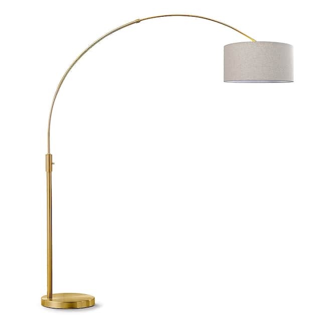 Orbita 81"H LED Dimmable Retractable Arch Floor Lamp, Bulb included, Antique Brass Finish - Drum_TanShade