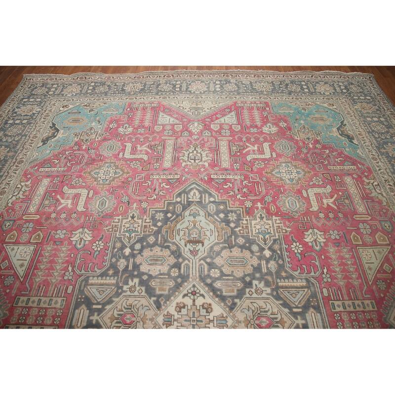 Hand Knotted Oriental 100% Wool Carpet Traditional Medallion Pink Tabriz Area Rug - 13' 0'' X 9' 6''