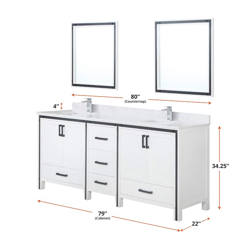 Ziva Bath Vanity, White Quartz Top and Mirrors