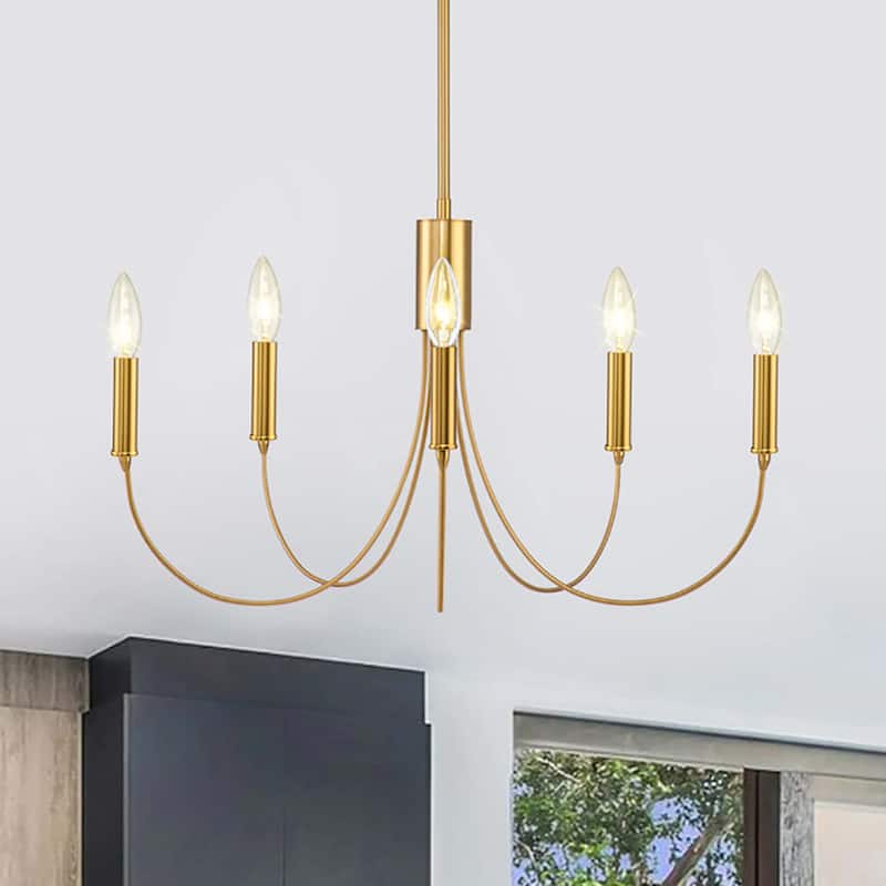 5-Light Farmhouse Round Large Candle Chandelier for Dining Room Lighting