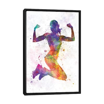iCanvas "Woman Runner Jogger Jumping Powerful" by Paul Rommer Framed Canvas Print