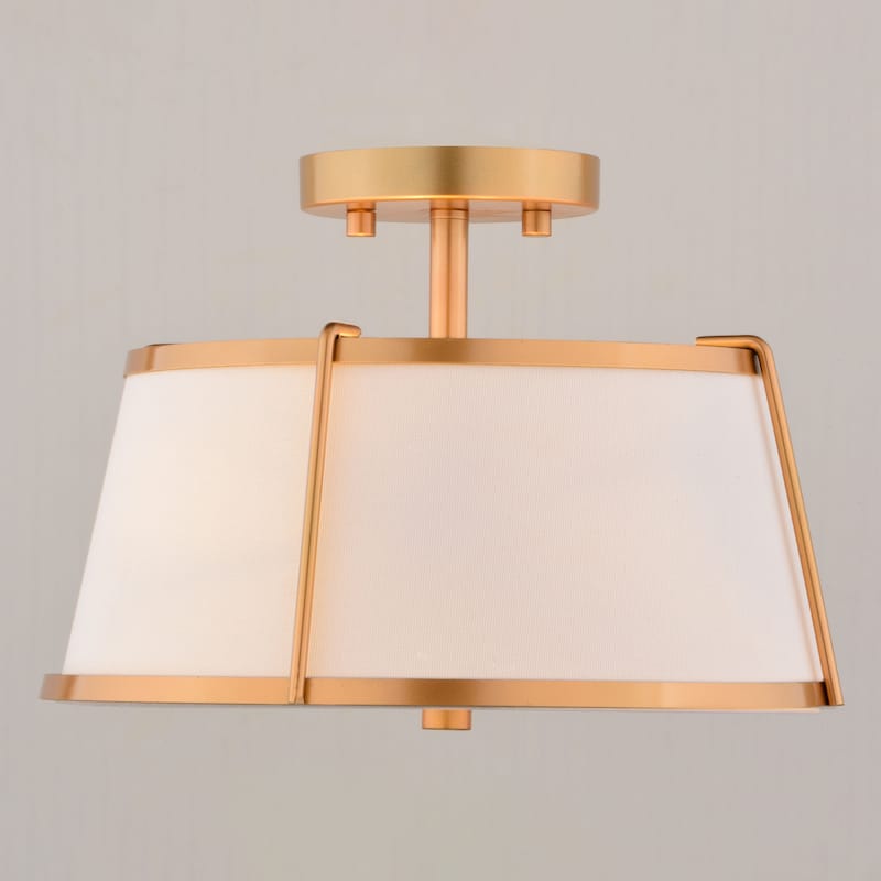 Marion 2-Light Mid-Century Modern Drum Semi Flush Mount Lighting Ceiling Fixture White Linen Shade for Entryway, Kitchen