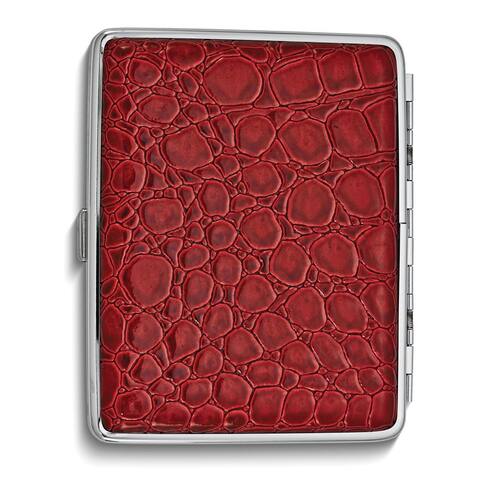 Curata Red Faux Croco Leather Covered (Holds 20-100mm) Silver-Tone Cigarette / Card Case