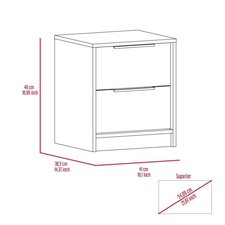 Bedroom Nightstand Two Drawers Metal Handle Smokey Oak