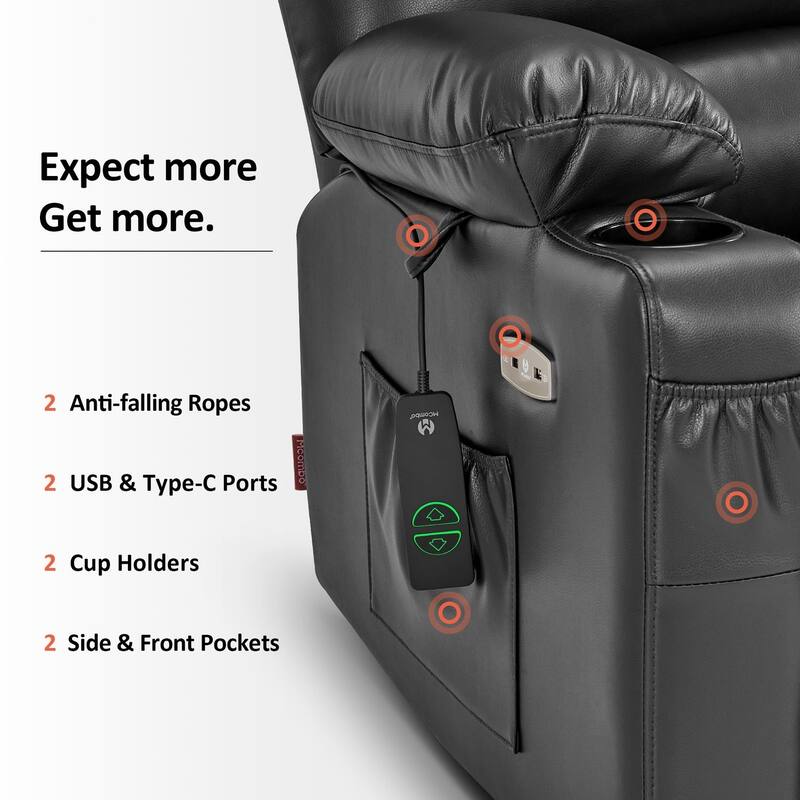 Power Lift Recliner Chair for Elderly, Massage and Heat, Faux Leather & Fabric