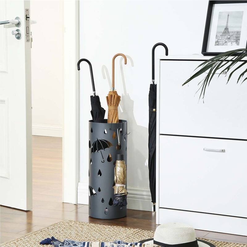 Umbrella Holder with Removable Drip Tray and Hooks Metal Storage Rack for Entryway or Hallway