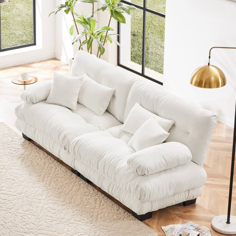 94.4" Chenille 3-Seat Sofa with Bolster Arms & Deep Cushions - White