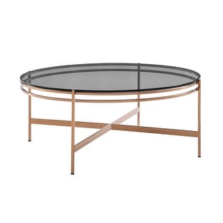 Cid 35 Inch Modern Coffee Table, Black Smoked Glass Top, Rose Gold Legs ...