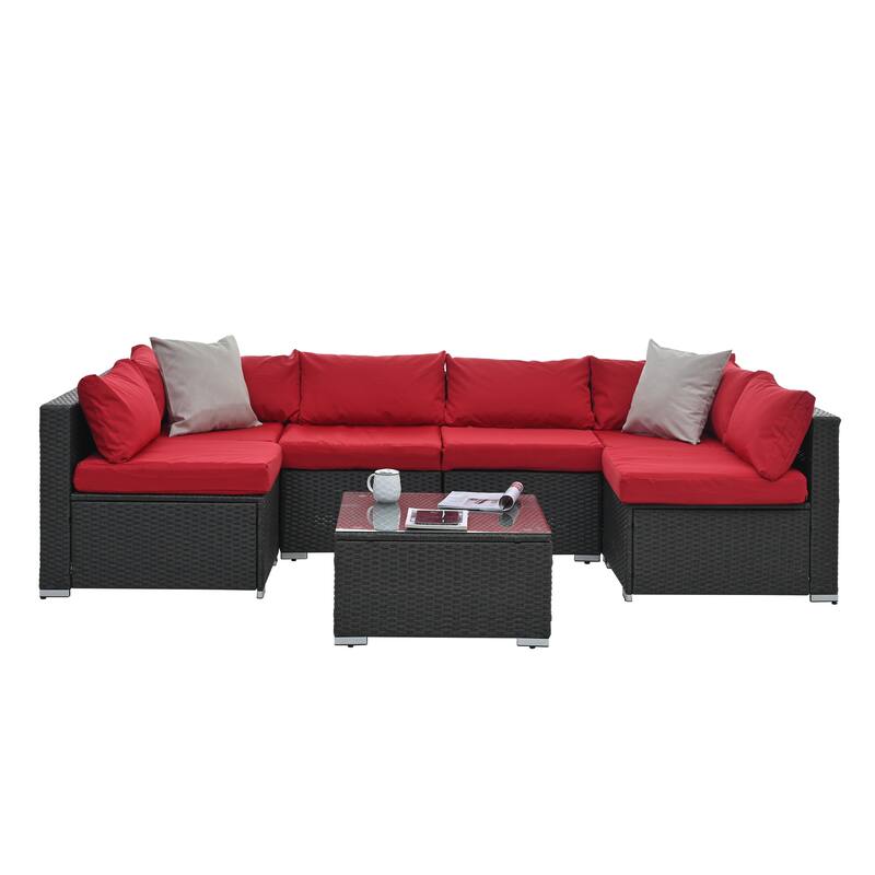 7-piece Outdoor Patio Sectional Set with Glass Table