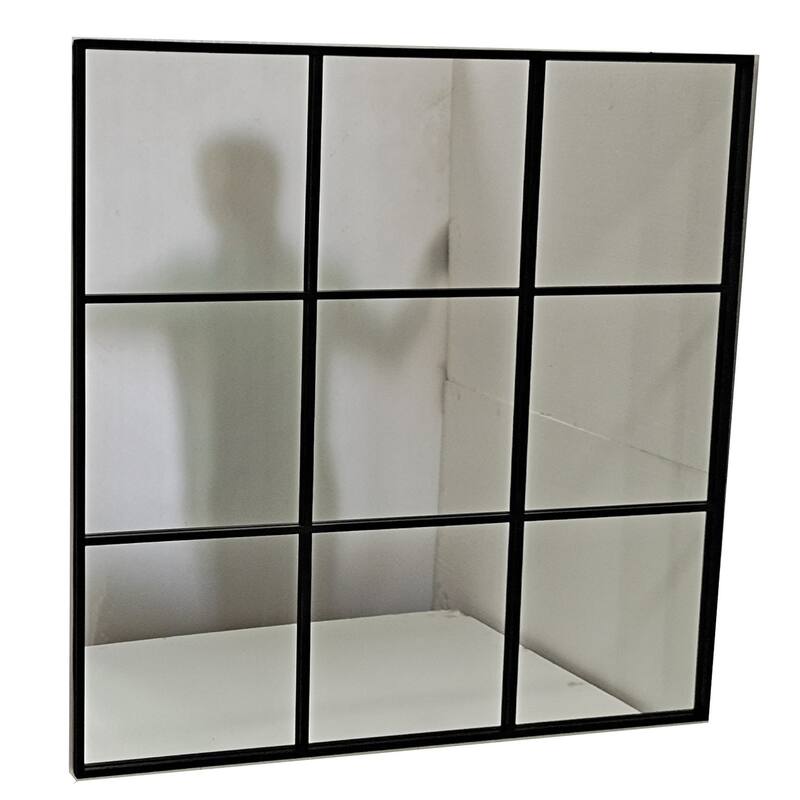 Metal Nine Pane Grey Mirror 46.5" x 46.5" -Grey - Medium - Black
