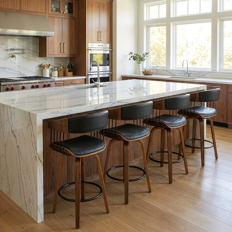 Beaumont Black Faux Leather Counter Stool with Walnut Wood Frame and Legs