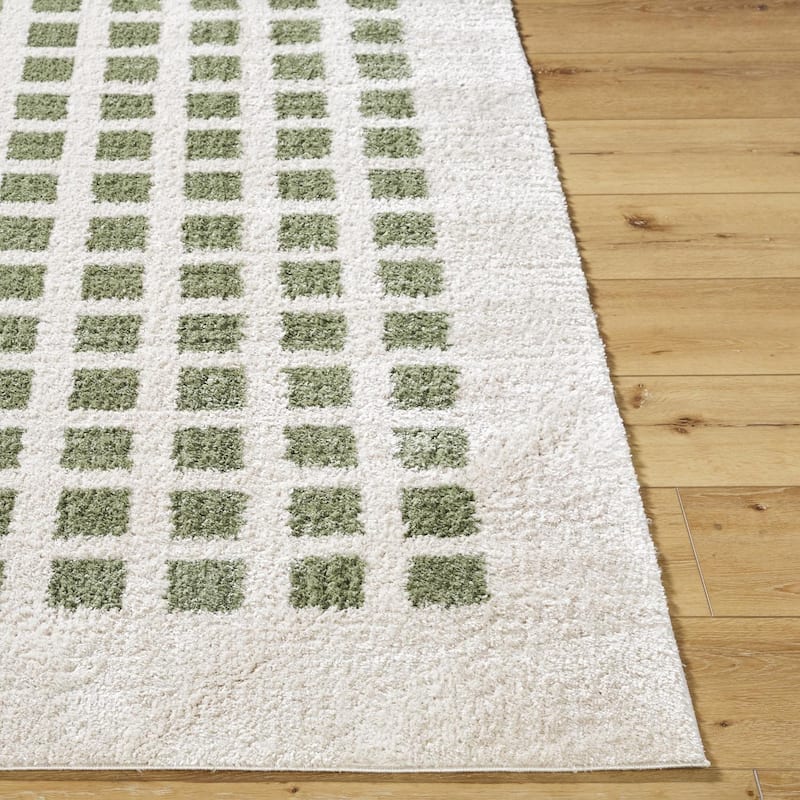Livabliss Scandinavian Fossay Shag Checkered Washable Area Rug - 2'7" x 7'3" - Light Beige/ Grass Green