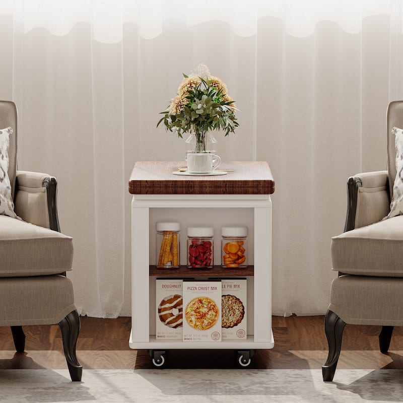 27.6" Modern Multi-Function Coffee Table/Side Table with Foldable Top & Casters, Multi-tier storage