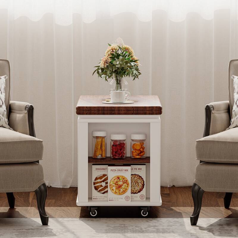 Anmytek 27.6 Inch Modern Foldable Coffee Table with Casters Multi Tier Storage Side Table