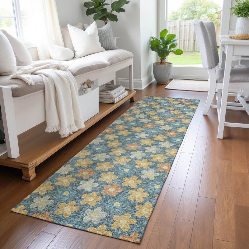 Machine Washable Indoor/ Outdoor Floral Kechi Chantille Rug