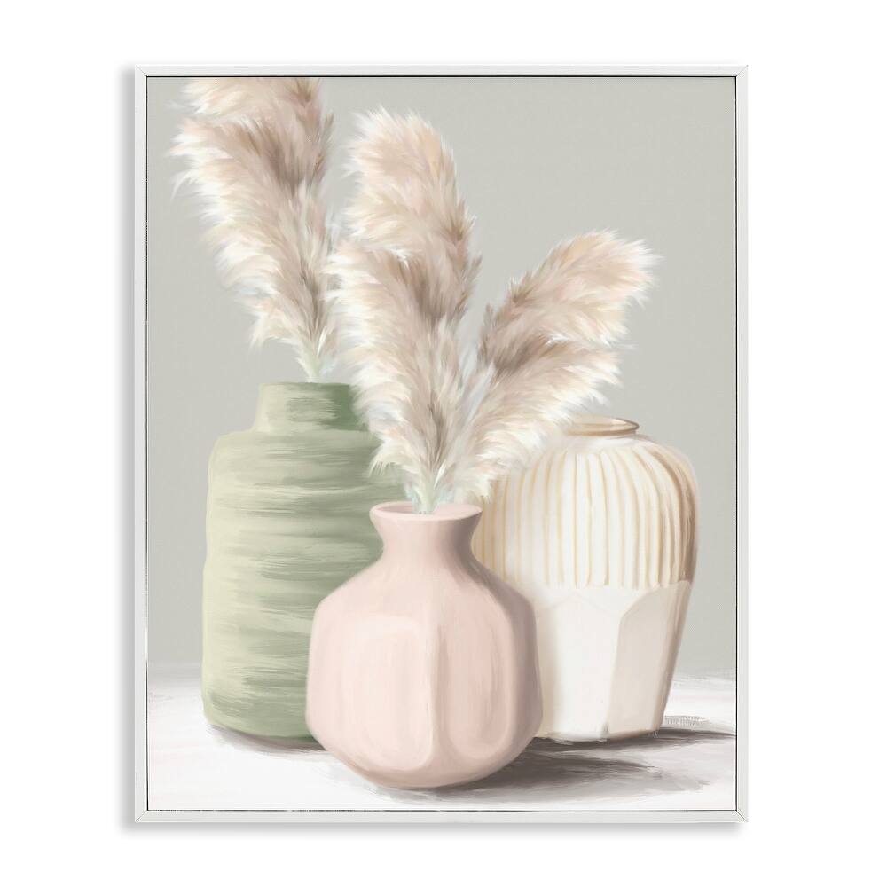 Stupell Soft Pampas Vases Framed Giclee Art Design By House Fenway