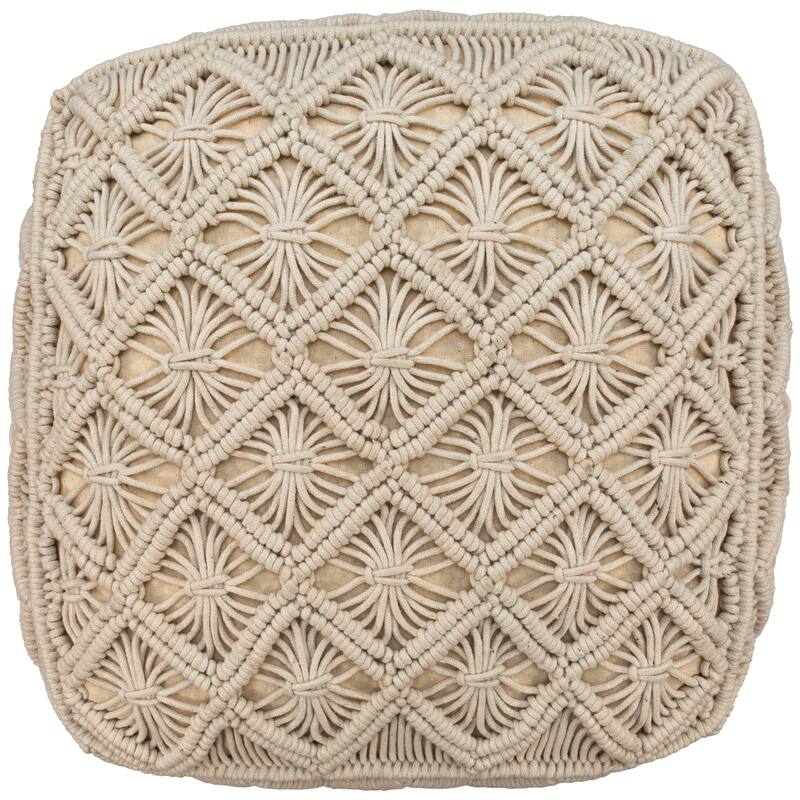 18" beige handmade macramé natural cotton square pouf ottoman