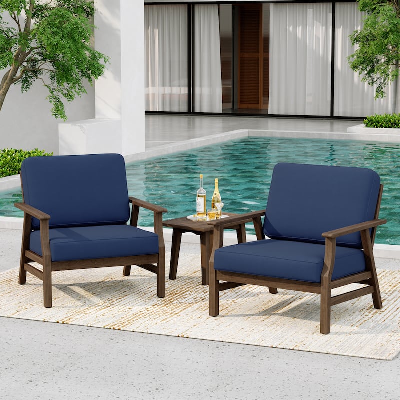 2 Set Teak Wood Patio Club Chair with Cushion Outdoor Arm Chair - Blue